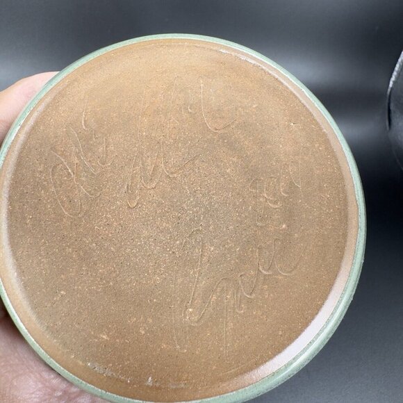 Hand Made Studio Art Pottery Pitcher Carafe Handles Artist Signed Pottery Green - Picture 8 of 16